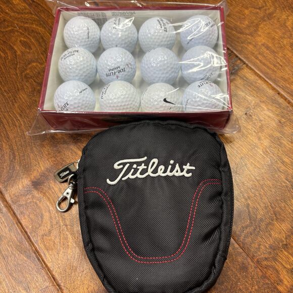 Titleist Golf Valuables Pouch Black Zipper Clip + Top-Flite Magna Balls Dozen - Picture 1 of 7